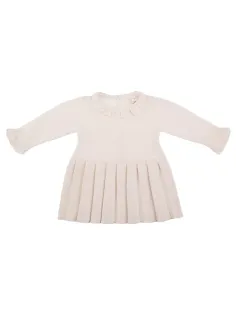 KNITTED DRESS WITH PLEATED SKIRT ECRU - NATURAPURA