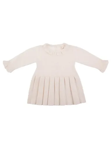 KNITTED DRESS WITH PLEATED SKIRT ECRU - NATURAPURA