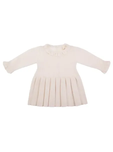 KNITTED DRESS WITH PLEATED SKIRT ECRU - NATURAPURA
