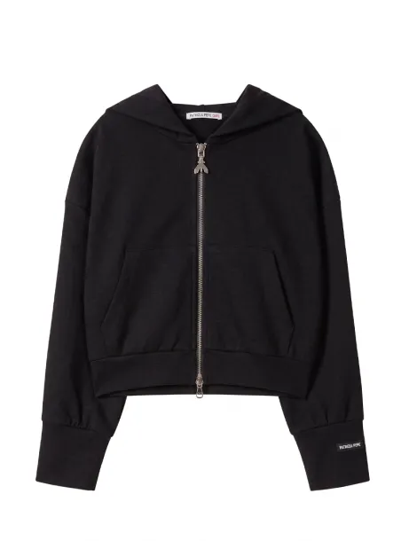 Cardigan punto stoffa cappuccio