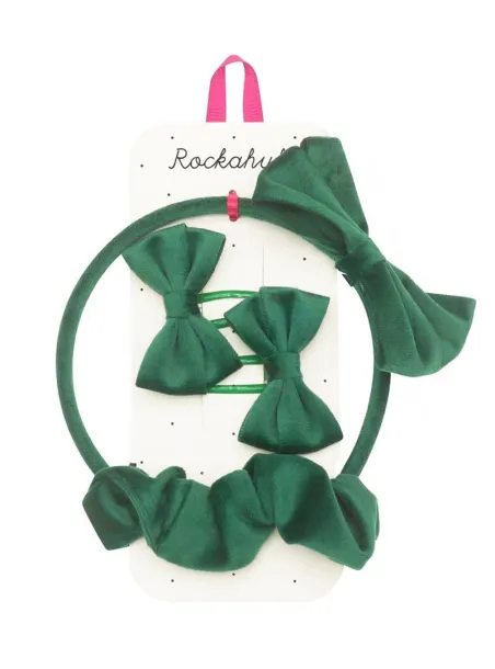 Set Capelli Cerchietto mollette Velvet Bow School