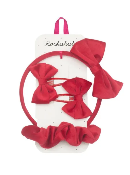Set Capelli Cerchietto mollette Velvet Bow School