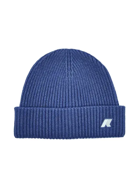 COTTON AND WOOL CAP GREY BLUE AVIO MELANGE  E. BRICE CARDIGAN STITCH  - K-WAY