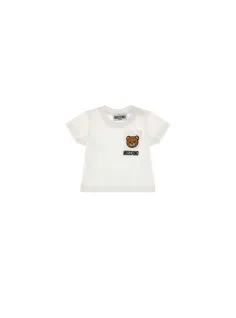T-SHIRT WITH POCKET OPTIC WHITE - MOSCHINO KIDS