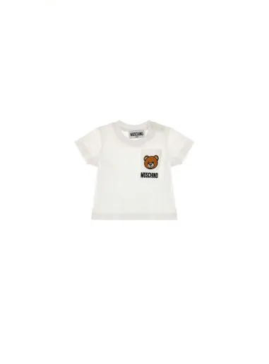 T-SHIRT WITH POCKET OPTIC WHITE - MOSCHINO KIDS