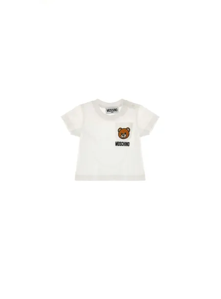 T-SHIRT WITH POCKET OPTIC WHITE - MOSCHINO KIDS