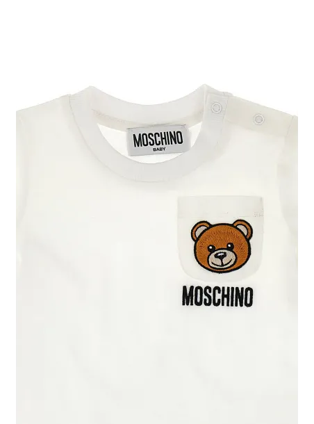T-SHIRT WITH POCKET OPTIC WHITE - MOSCHINO KIDS