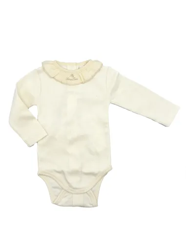 LONG SLEEVED BODYSUIT WITH RUFFLED COLLAR ECRU - NATURAPURA