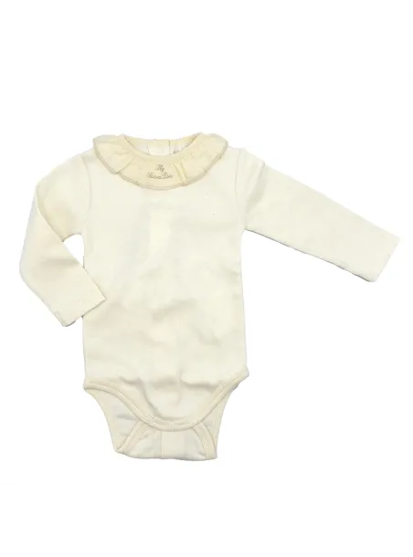 BODY MANICA LUNGA CON COLLO A ROUCHES ECRU - NATURAPURA