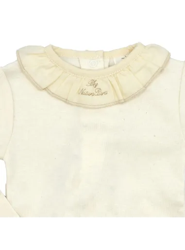 LONG SLEEVED BODYSUIT WITH RUFFLED COLLAR ECRU - NATURAPURA