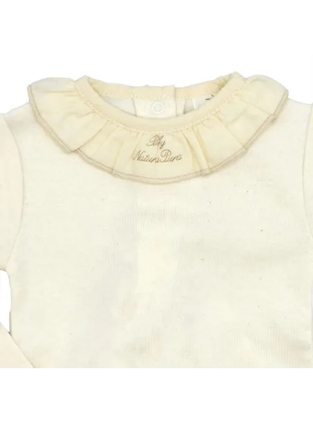 LONG SLEEVED BODYSUIT WITH RUFFLED COLLAR ECRU - NATURAPURA