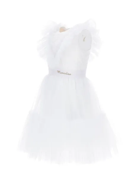 DRESS SOFIA ROUCHES TULLE White -  Monnalisa