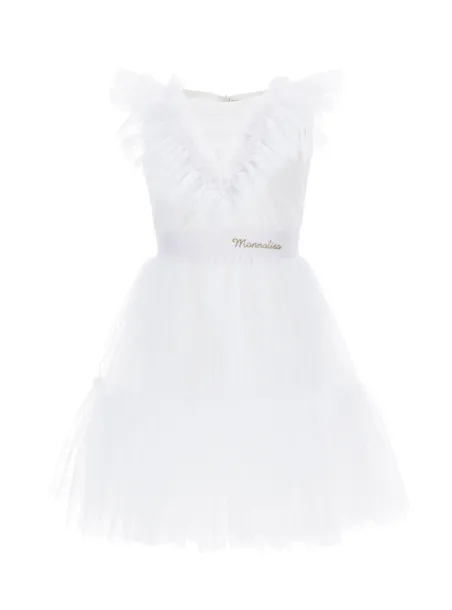 DRESS SOFIA ROUCHES TULLE White -  Monnalisa