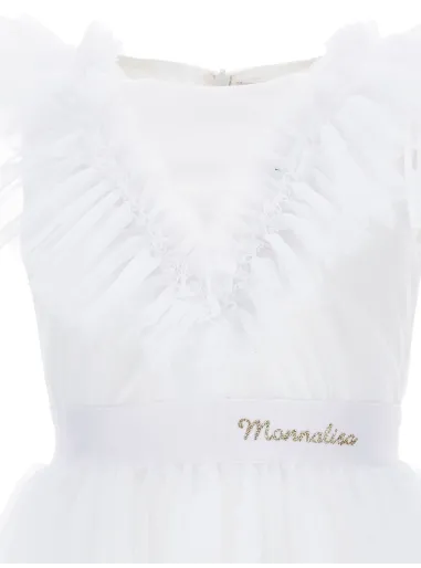 DRESS SOFIA ROUCHES TULLE White -  Monnalisa