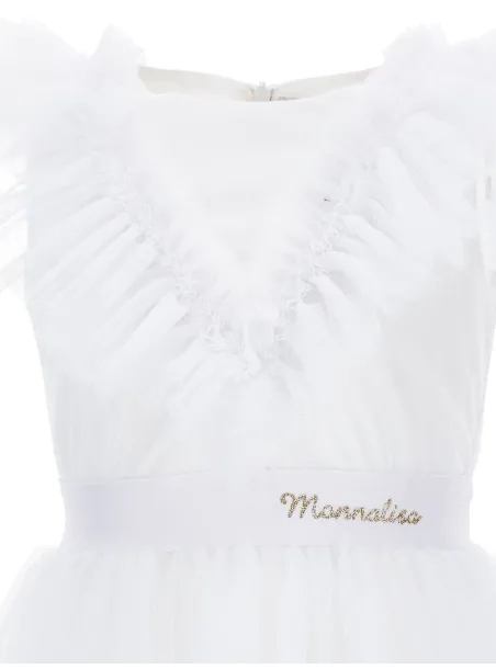 DRESS SOFIA ROUCHES TULLE White -  Monnalisa