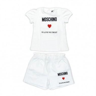 Moschino Kids COMPLETO T-SHIRT+SHORTS BIANCO OTTICO - MOSCHINO KIDS MDG017LAA22 10101 -Bi-moschino24