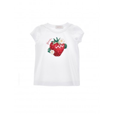 Monnalisa T-SHIRT FRAGOLA STRETCH BIANCO - MONNALISA 11C62332010099-Bi-monnalisa24