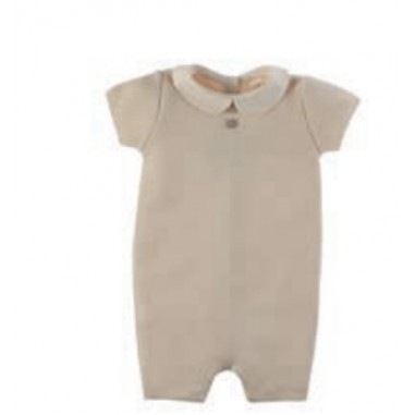 Natura Pura KNITTED ROMPER WITH WOVEN COLLAR ECRU - NATURAPURA bb24s002-Be-naturap24