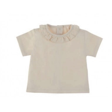 Natura Pura T-SHIRT CON COLLO A VOLANT ECRU - NATURAPURA bb24s046-Be-naturap24