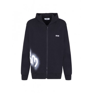 MSGM FELPA CON CAPPUCCIO E ZIP NERO F4MSJBZH250110-Ne-msgm2425