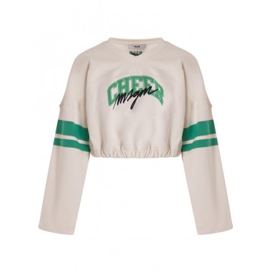 MSGM CROPPED SWEATSHIRT WITH CURLING AT THE BOTTOM CREAM - MSGM KIDS F4MSJGSW21913-Bi-msgm2425