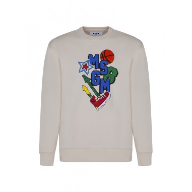 MSGM CREW NECK SWEATSHIRT CREAM - MSGM KIDS F4MSJBSW24313-Bi-msgm2425