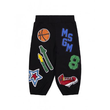 MSGM PANTALONE FELPA CON STAMPE NERO - MSGM KIDS F4MSNBFP264110-Ne-msgm2425