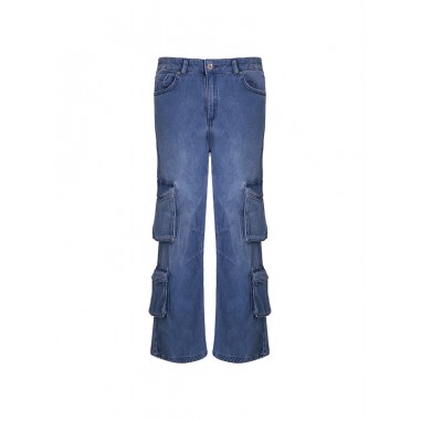 MSGM PANTALONE JEANS MULTITASCHE LARGO BLU F4MSJBDP091126-Bl-msgm2425