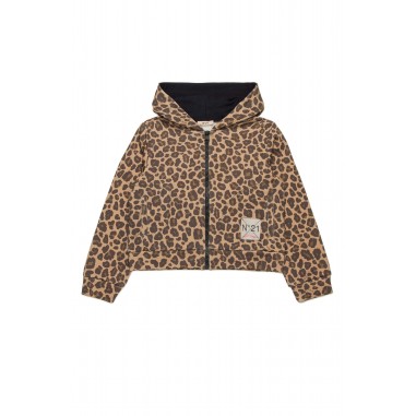 N.21 Kids CARDIGAN ZIP E CAPPUCCIO LEOPARDATA MARRONE - N.21 Kids N21A22N03600N717-Ma-N212425