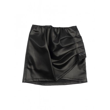 Monnalisa ECO-LEATHER SKIRT WITH DRAPING BLACK - MONNALISA 17D70244040050-Ne-monnalisa2425